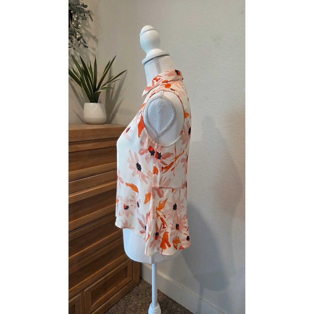 Theory Silk Floral Sleeveless Blouse Peplum Orange Pink Summer Spring Small - Picture 5 of 11